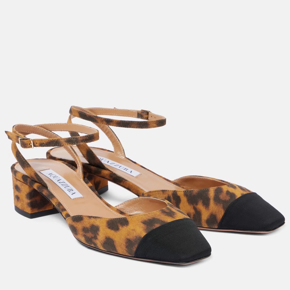 NEW Aquazzura Leopard French Flirt 35 leopard-print suede pumps sz 39.5